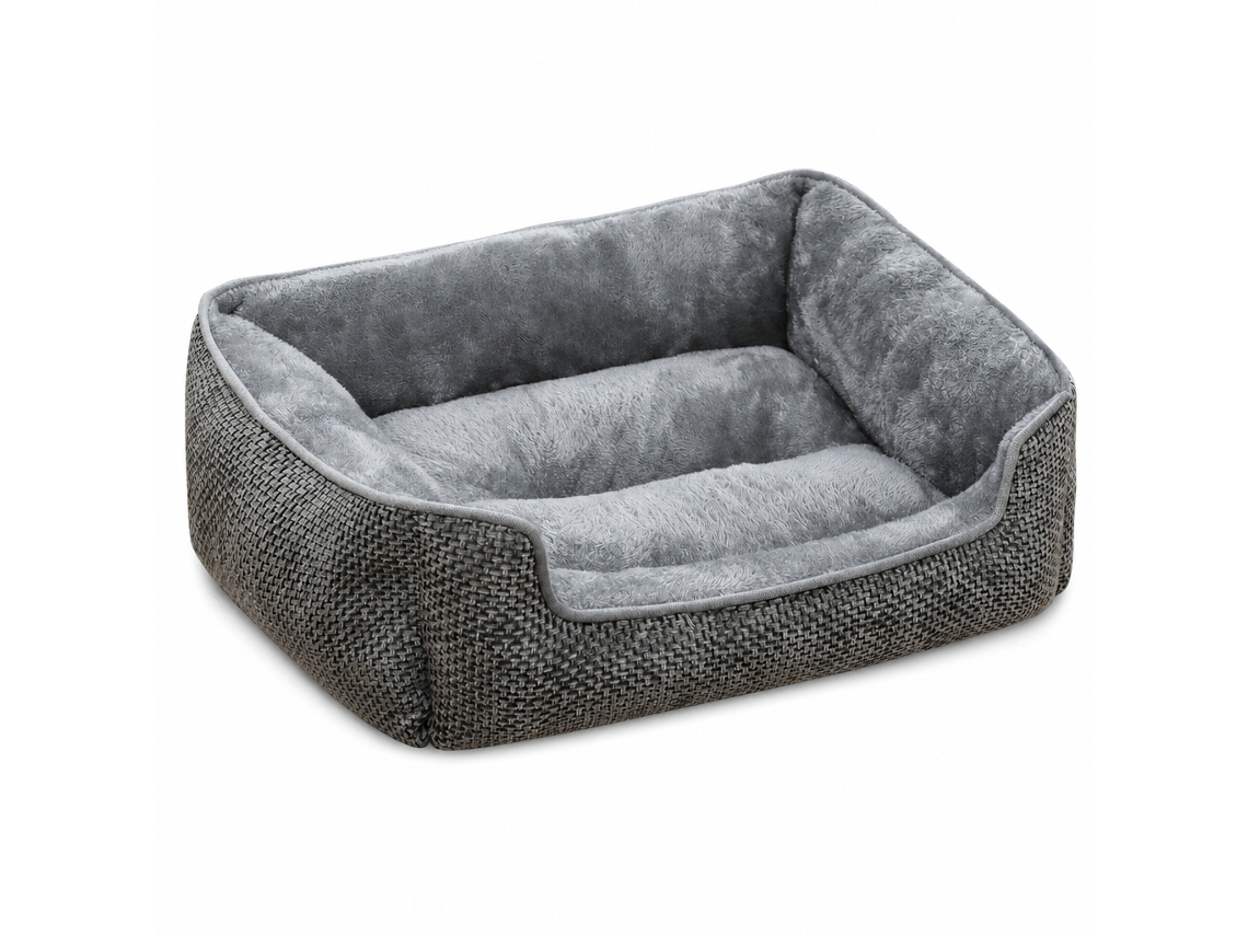 Cama Para E Bicho De Estimação Com Bordas Elevadas E Base Antiderrapante, Cinzenta