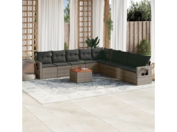 10 Pcs Conjunto Sofás De Jardim C/ Almofadões Vime Pe Cinza Dkd Home Decor