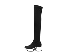 2026 botas de Mulher com Ponta Redonda Acima do Joelho de Têxto Elástico Inverno com Salto em Cunha de 9 Cm