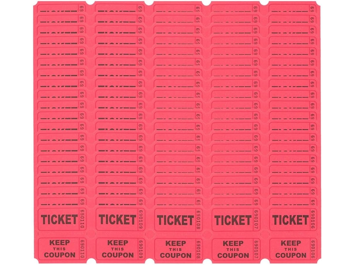 Bilhetes De Rifa Vermelhos, 200 Unidades, Papel, Bilhetes Numerados, Acessório