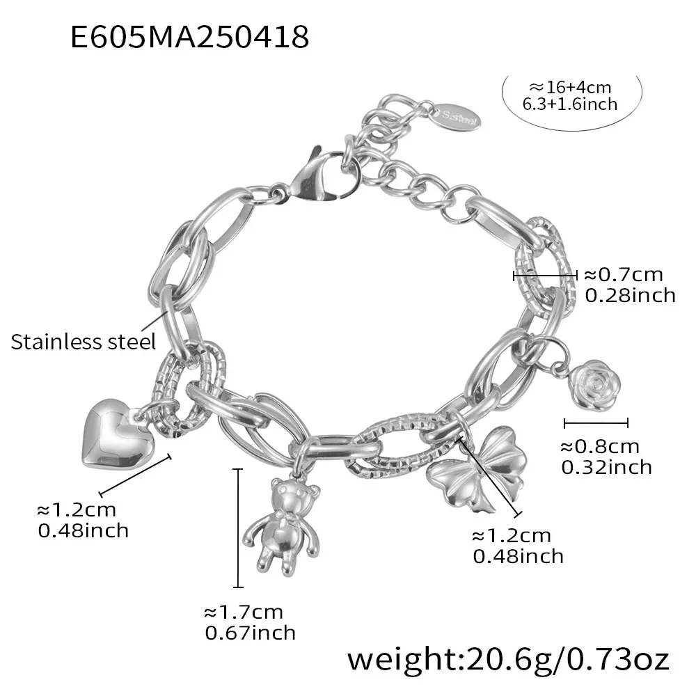 Pulseira Com Laço De Urso Em Formato De Coração (prateada), Joia De Moda Para Casamento