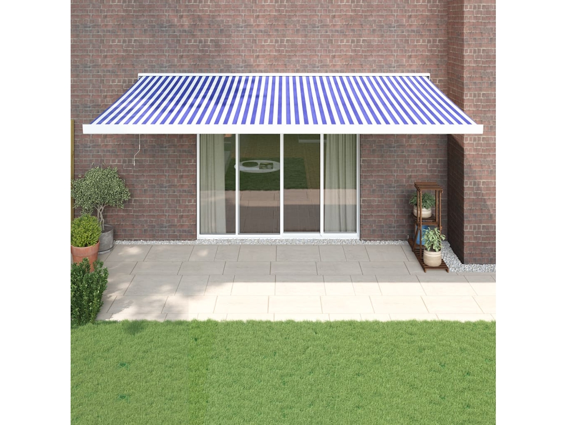 Vidaxl Toldo Retrátil 5x3 M Tecido E Alumínio Azul E Branco