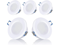 Conjunto Rebe com 5 luminárias de LED embutidas para banheiro, IP44, 230V, ultrafinas, 5W, brancas, 3000K/6500K, redondas, não dimerizáveis.