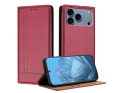 Capa Carteira Em Formato De L Com Padrão Quadriculado Para Iphone 17 Pro - Vermelha