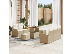Vidaxl Conjunto De Sofá De Jardim Com Almofada 8 Pcs Bege Vime Pe