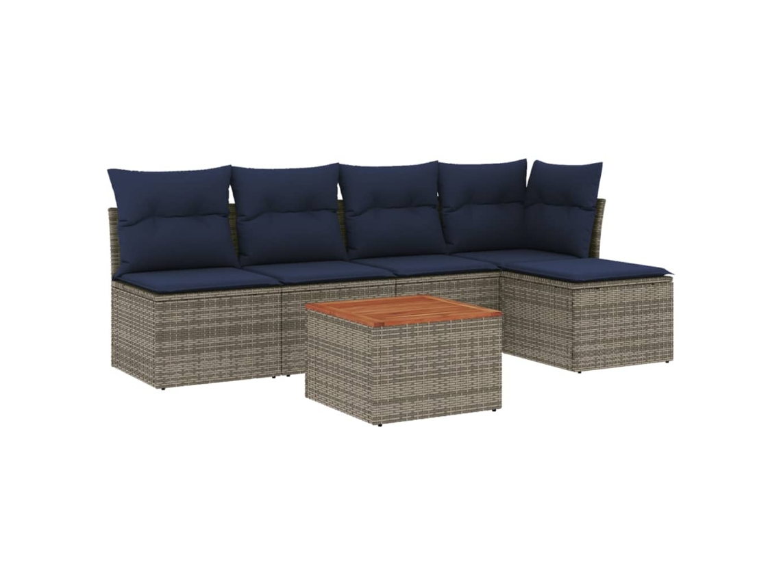 Conjunto de Sofá de Jardim, 6 Peças, Almofadas, Rattan Cinza MAISON EXCLUSIVE