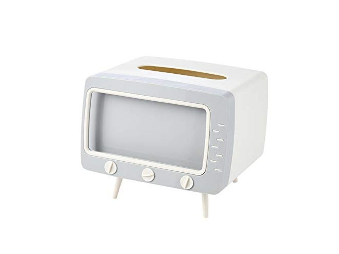 CAIXA de papel higiênico YURU com suporte para controle remoto e celular, forma de TV vintage, branco