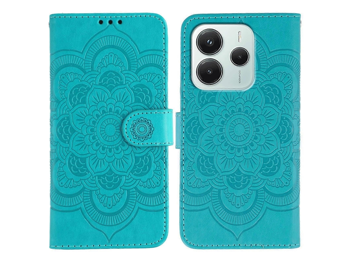 Capa De Couro Para Celular Com Padrão De Mandala Solar Em Relevo