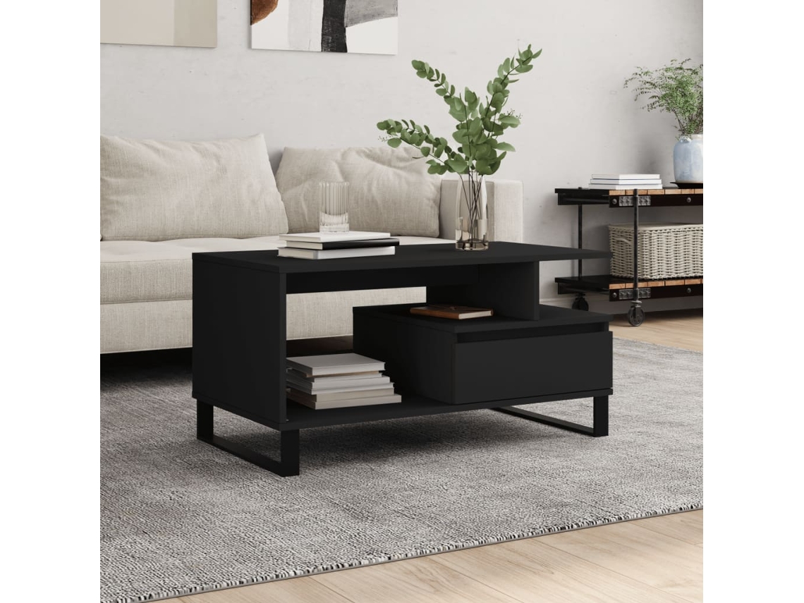 Vidaxl Mesa De Centro 90x49x45 Cm Derivados De Madeira Preto