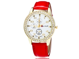 Relógio de Pulso Feminino com Pulseira de Couro Padrão Simples Design Moderno Vermelho