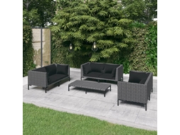 Vidaxl 7 Pcs Conj. Lounge Jardim C/ Almofadões Vime Pe Cinzento-escuro
