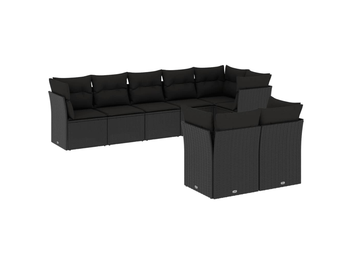 Conjunto de 8 Sofás de Jardim com Almofadões Vime Pe Preto MAISON EXCLUSIVE (N/A)