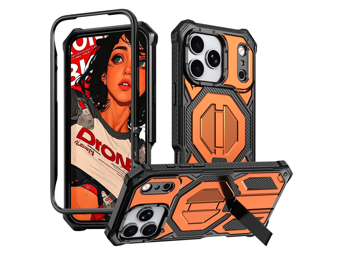 Capa Magnética Resistente Para Iphone 17 Pro Max, Suporte Integrado, Compatível Com Magsafe,robusta À Prova De Choque Laranja Hexinyigjly