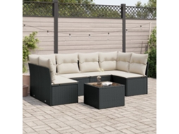 Vidaxl 7 Pcs Conjunto de Sofás P/ Jardim C/ Almofadões Vime Pe Preto