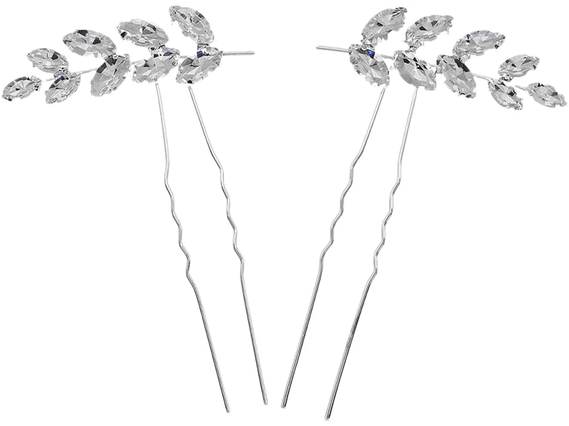 Presilha De Cabelo Em Formato De U, Estilo Espiga De Trigo, Em Liga De Zinco E Strass Prateado.