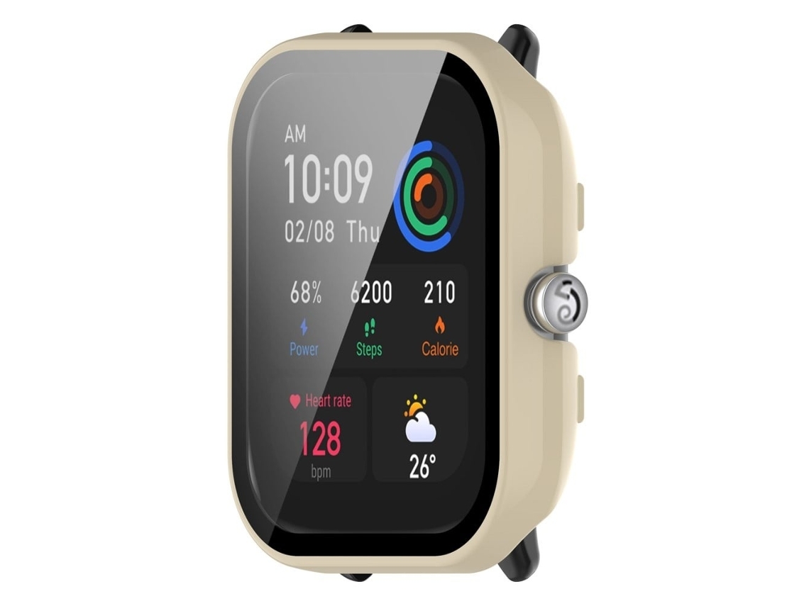 Lurelia Capa Com Vidro Temperado Para Amazfit Gts 4 Mini, Pc E Vidro Temperado, Proteção 360°, Branco Marfim