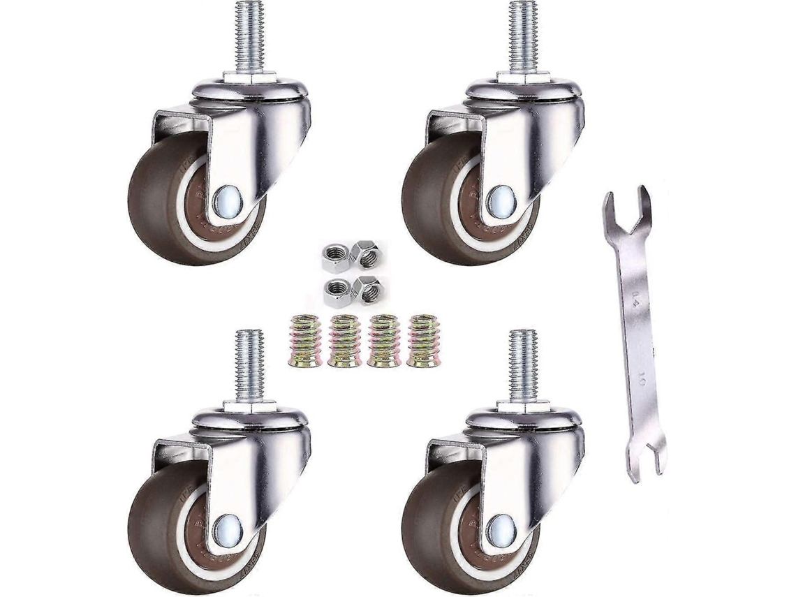 Conjunto De 4 Rodízios Giratórios Para Móveis M6 X 15 Mm Com Rosca De 32 Mm Em Borracha Macia Tpe. Aquaforge