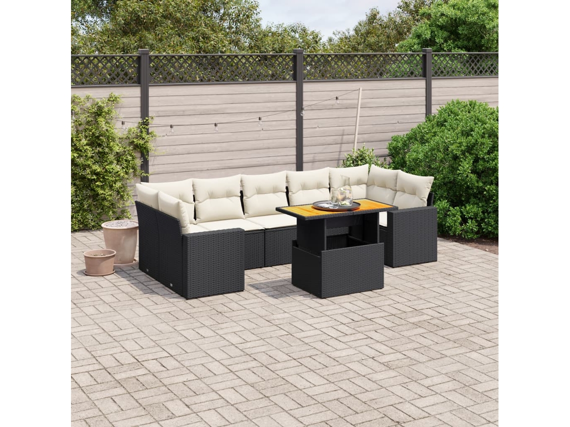 Vidaxl 8 Pcs Conjunto Sofás De Jardim Com Almofadões Vime Pe Preto