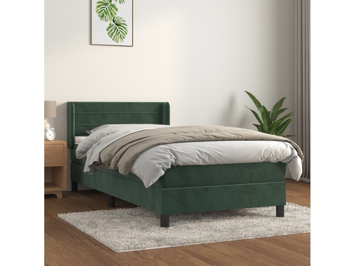 Cama Com Molas/colchão 100x200 Cm Veludo Verde-escuro