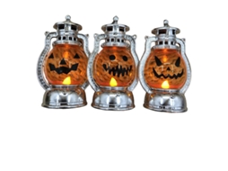 Laxiscreed Abóbora Decorativa De Halloween Com Luz Infantil, Atmosfera Assombrada Com Moldura Prateada Ondulada