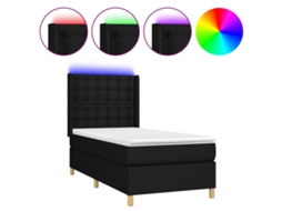 Cama Box Spring com Colchão e Led Tecido Preto MAISON EXCLUSIVE (90x200 cm)