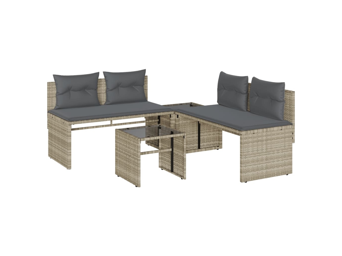 Conjunto de 4 Sofás Jardim com Almofadões Vime Pe Cinzento Claro MAISON EXCLUSIVE (4 pcs)