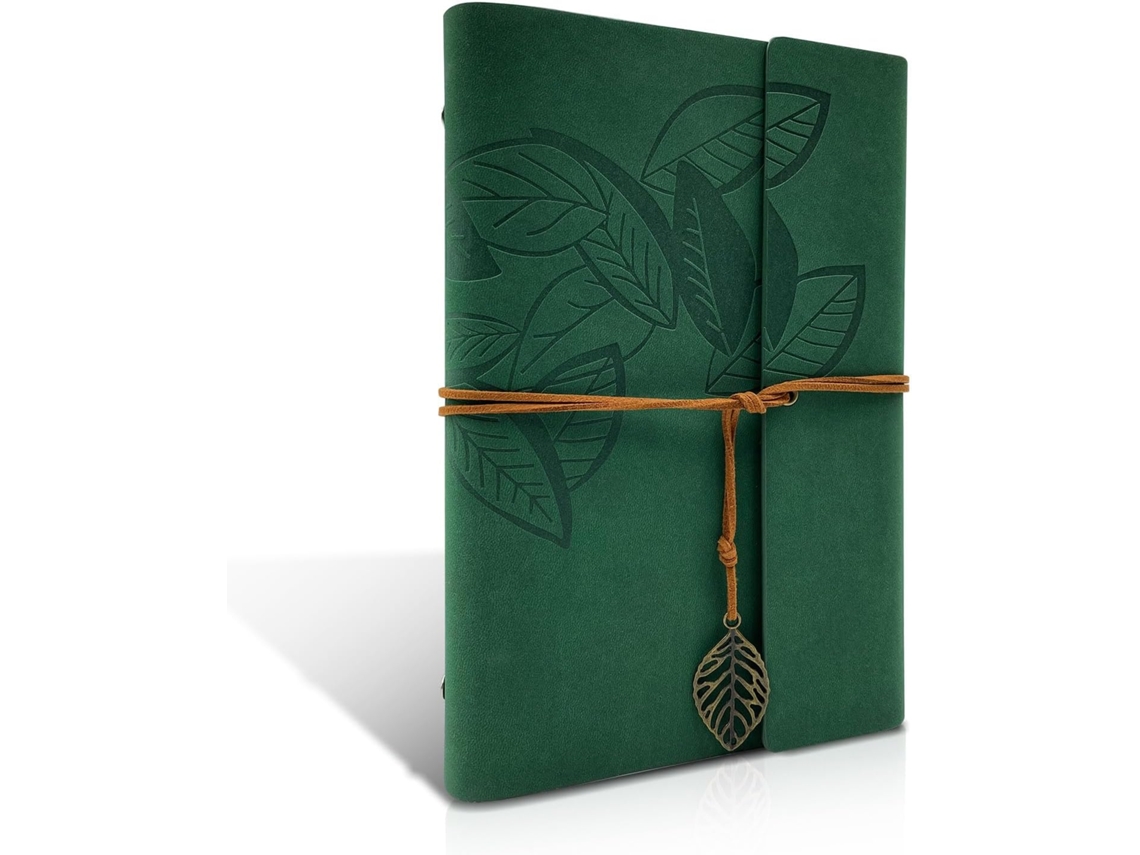 Caderno De Couro A5, Diário De Viagem Recarregável, Desenho Para Preencher, Verde