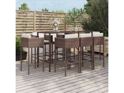 Conjunto Bar 9 Peças P/ Jardim C/ Almofadões Vime Pe Castanho Dkd Home Decor
