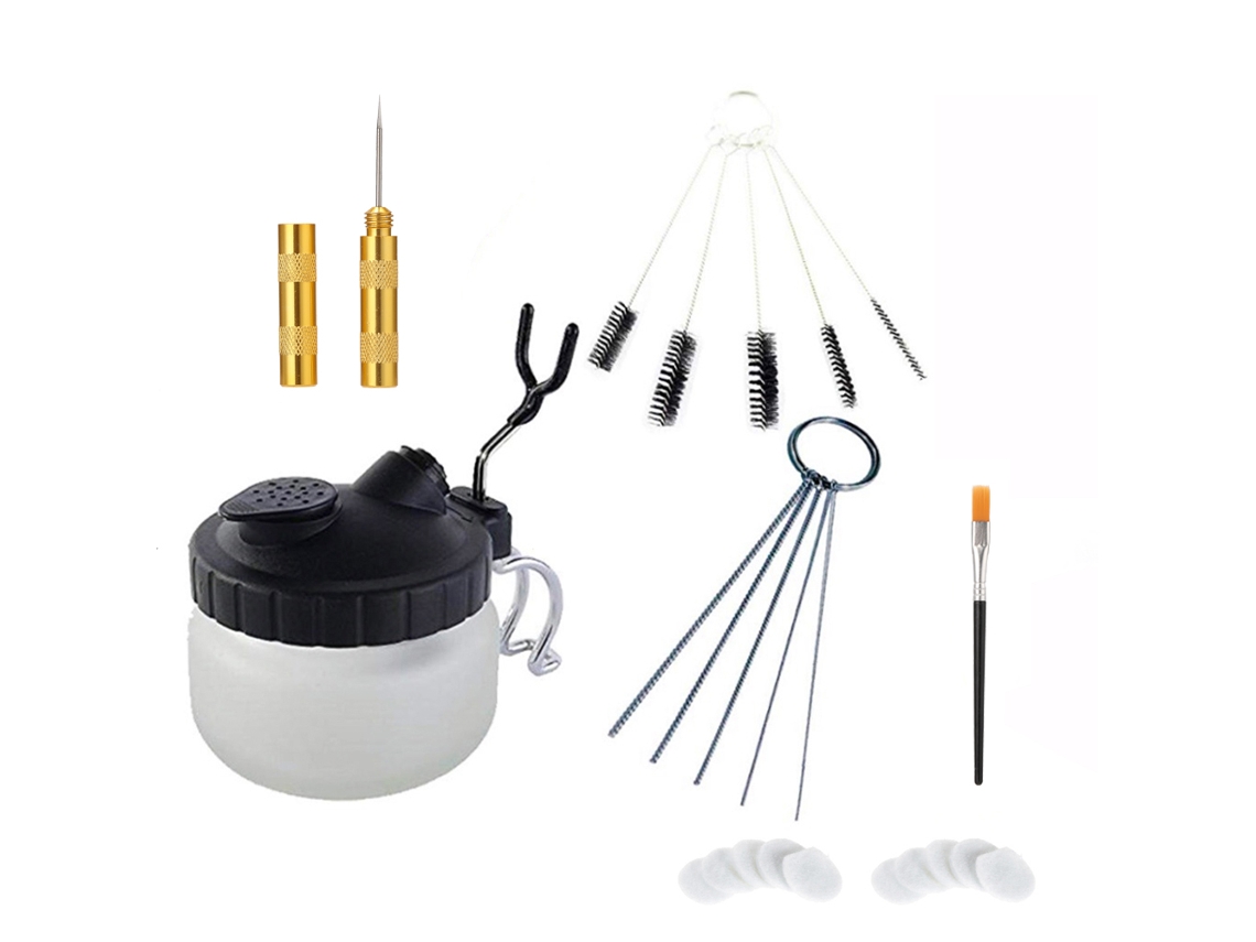 Kit De Limpeza Para Aerógrafo: Pot, Porta-pratos, Escovas, Esponjas E Ferramentas De Limpeza Para Máquinas De Spray