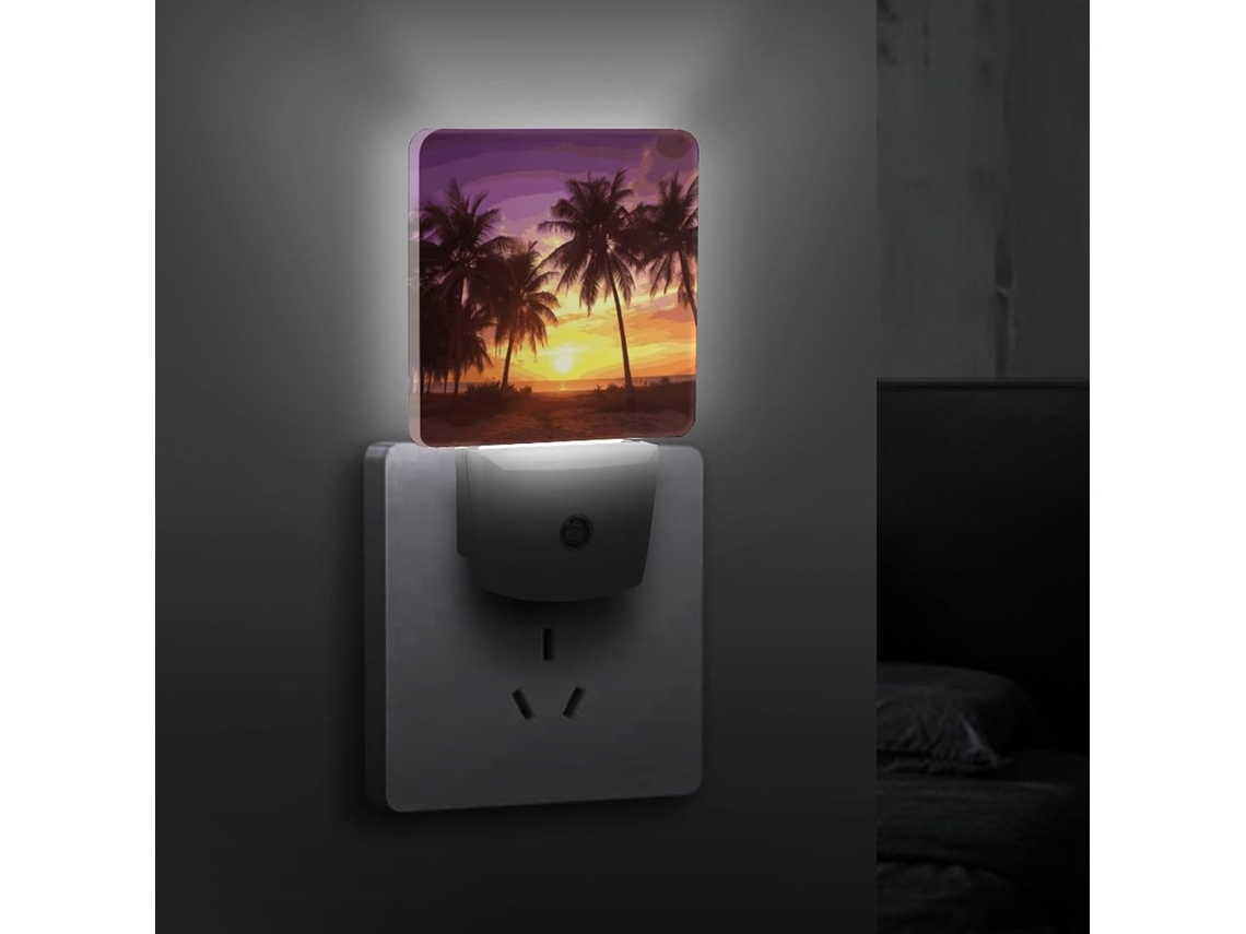 Palmeiras Ao Pôr Do Sol, Luminária De Parede Com Plugue, Lâmpada Noturna Led Com Sensor Crepuscular, Luzes Noturnas