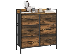 Cômoda De Quarto Com 6 Gavetas Em Tecido Não Tecido E Estrutura De Aço, 79x29x85cm, Efeito De Mogno