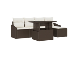 Conjunto 6 De Vidaxl De Sofá De Jardim Com Almofadas Marrom Poli Rattan