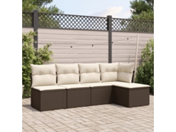 Vidaxl 5 Pcs Conjunto Sofás P/ Jardim C/ Almofadões Vime Pe Castanho