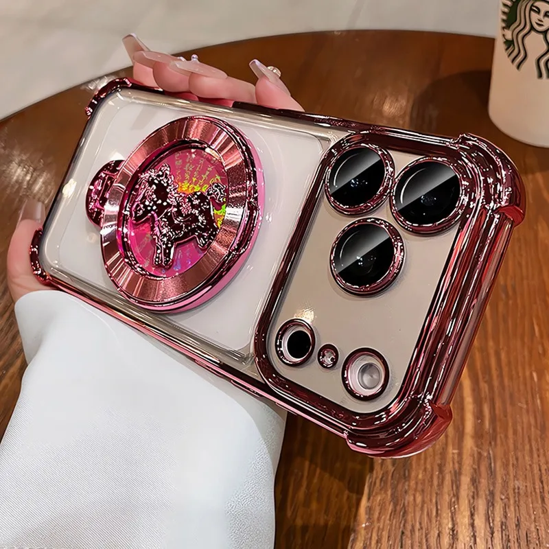 Capa Magnética Transparente Eletroplaqueada Para Iphone 12 Pro (rosa), Com Suporte E Airbag.