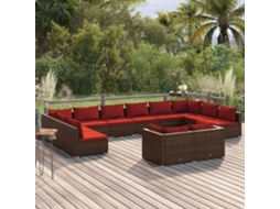 Vidaxl 12 Pcs Conjunto Lounge Jardim C/ Almofadões Vime Pe Castanho