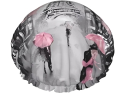 Touca De Banho Paris Street Torre Eiffel Rosa Com Estampa Floral – Reutilizável, Dupla Camada, Essencial Para Viagens