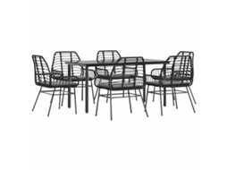 Conjunto de Jantar Jardim 7 Peças com Almofadas e Vidro Vime Pe Preto MAISON EXCLUSIVE
