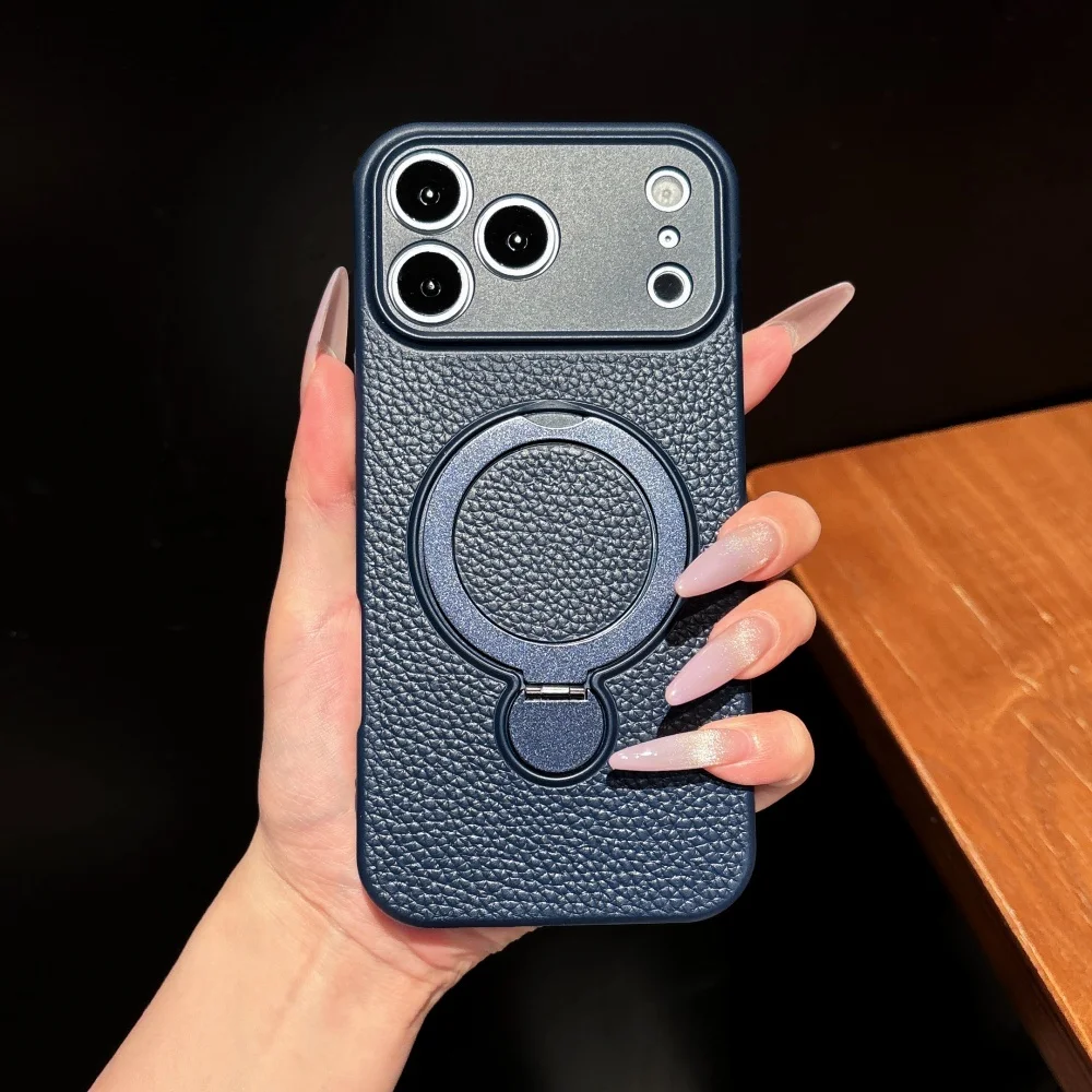 Capa Protetora Com Suporte Magnético (azul Para Iphone 15), Resistente A Impactos E Com Textura De Couro.
