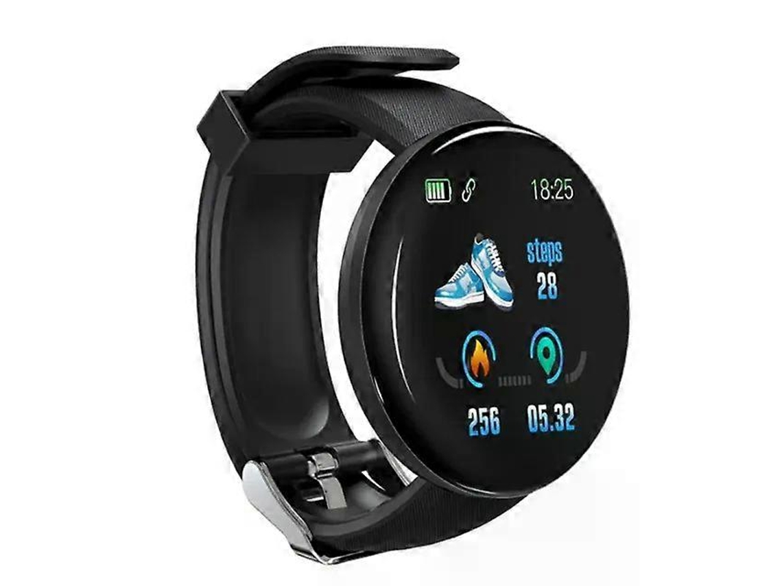 Smartwatch D18 com tela circular colorida e vários modos esportivos, lembrete de chamadas, reprodução de fotos e músicas. Ly Ebike