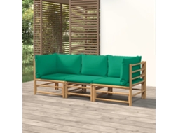 Vidaxl 3 Pcs Conjunto Lounge De Jardim Bambu C/ Almofadões Verdes