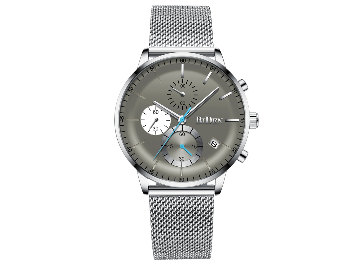 Relógio masculino MDUG elegante, com calendário, pulseira de aço e movimento de 6 ponteiros, preto