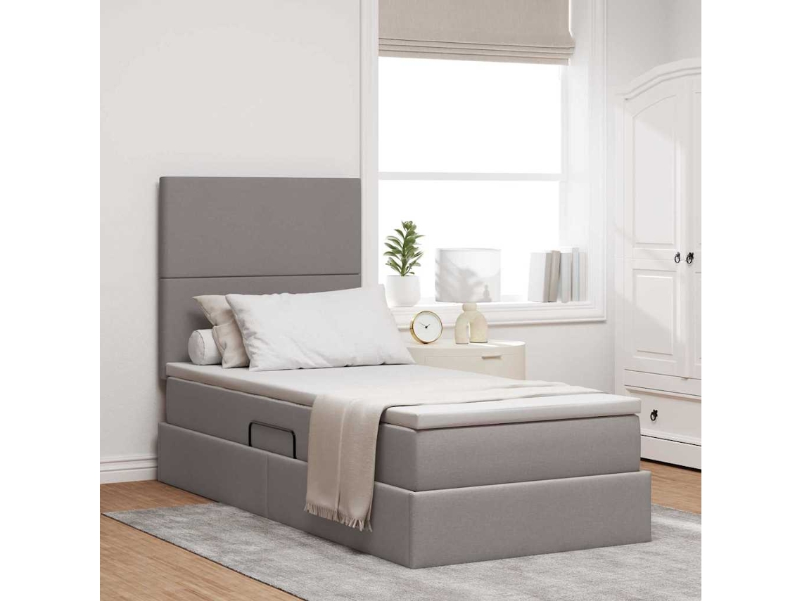 Vidaxl Cama de Armazenamento Led com Colchão Cinzento acastanhado