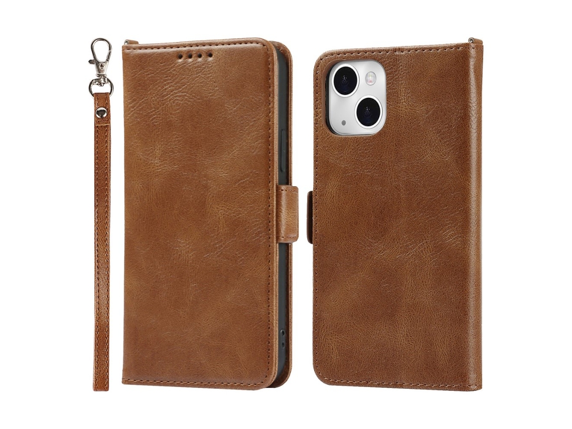 Capa Para Iphone 14 Pele Sintética Anti-choque Magnética Castanho