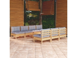 Vidaxl 8 Pcs Conjunto Lounge De Jardim C/ Almofadões Cinzentos Pinho