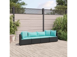 4 Pcs Conjunto De Sofá Para Jardim C/ Almofadões Vime Pe Preto Dkd Home Decor