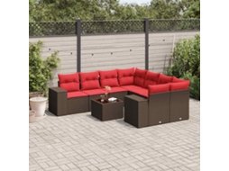 Vidaxl Conjunto De Sofá De Jardim Com 9 Peças E Almofadas Em Rattan Sintético Marrom