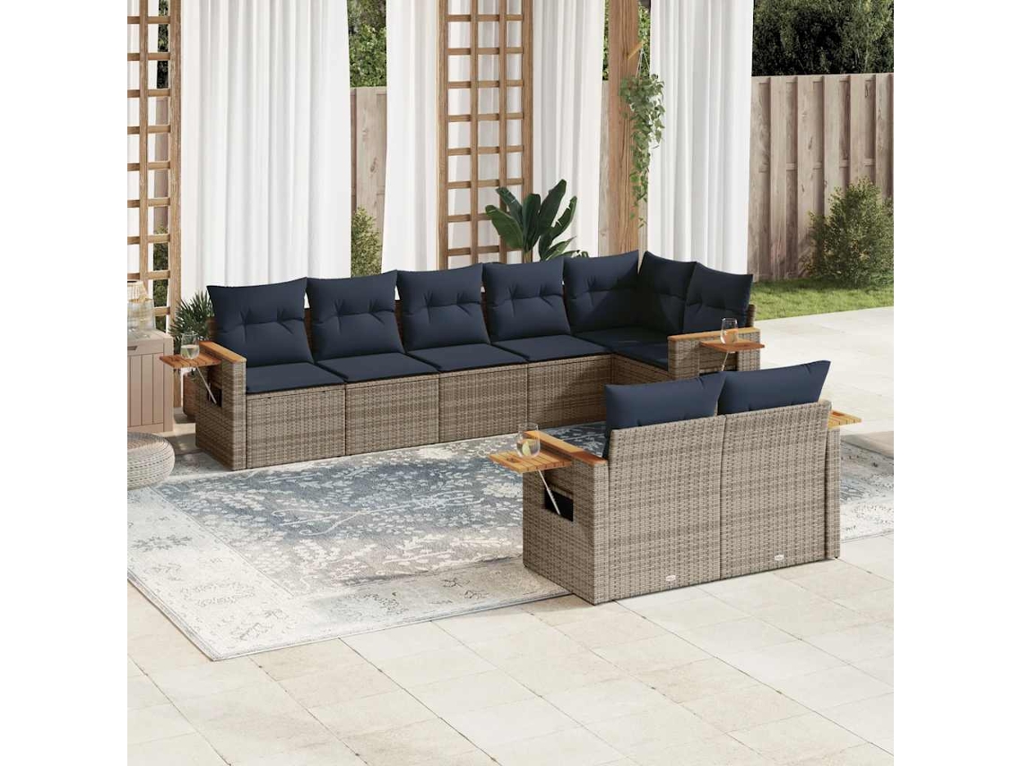 Vidaxl 8 Pcs Conjunto Sofás P/ Jardim C/ Almofadões Vime Pe Cinzento