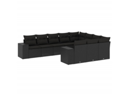 Conjunto de 10 Sofás de Jardim com Almofadões Vime Pe Preto MAISON EXCLUSIVE