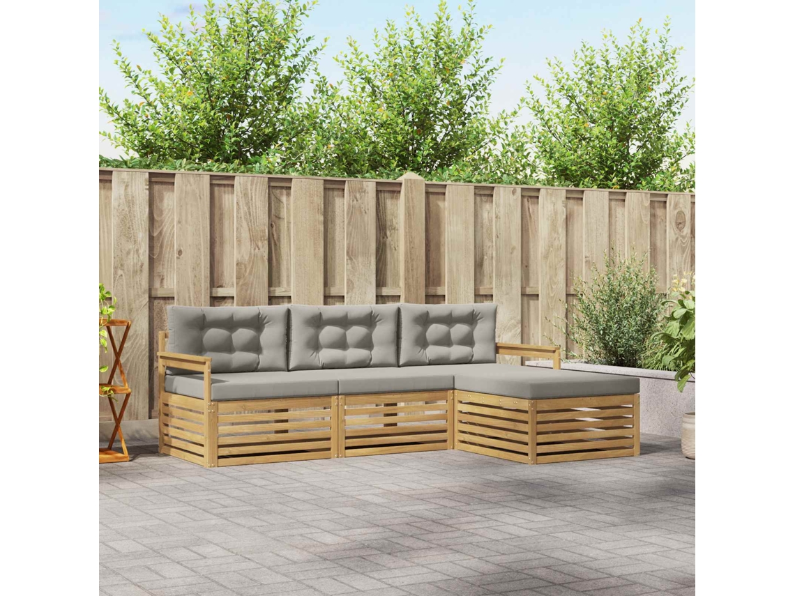 Vidaxl Conjunto De Sofás Para Exterior 4 Unid. Branco E Cinzento-claro