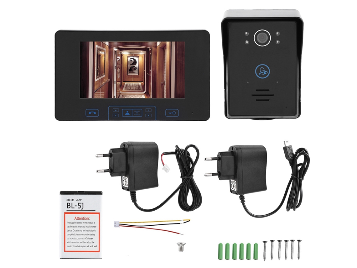 Campainha De Vídeo Intercomunicante Sem Fio Com Impressão Digital De 7 Polegadas, Compatível Com 2.4g, Enviada Com Bateria